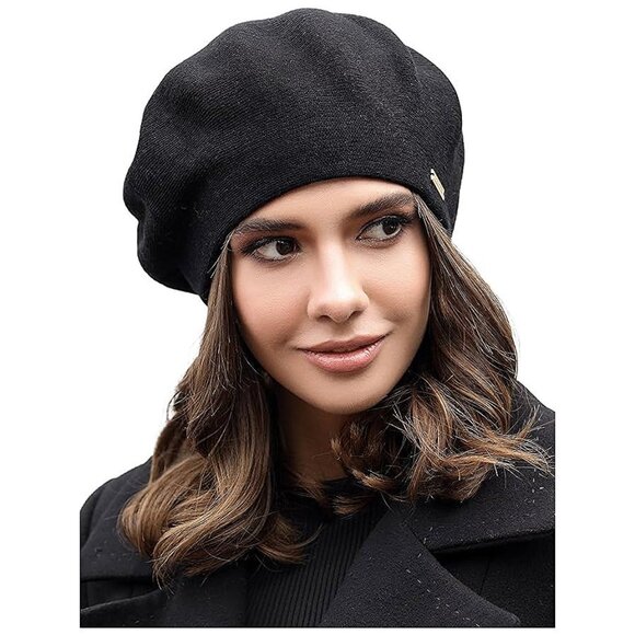 Wool Beret Hat Black - Picture 1 of 7